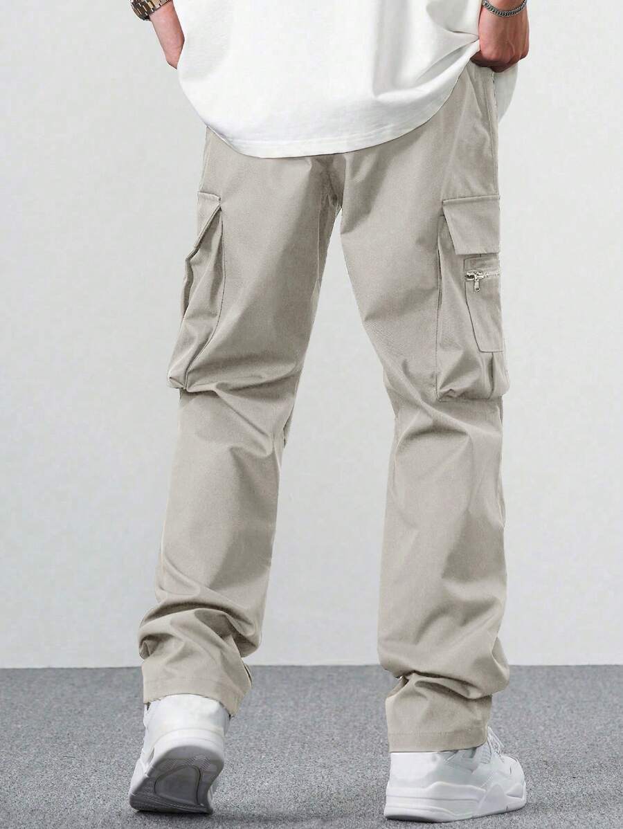 EMRG Men Flap Pocket Side Drawstring Waist Cargo Pants