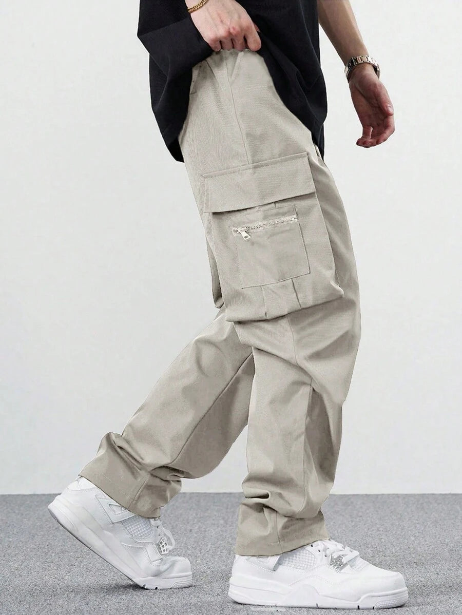 EMRG Men Flap Pocket Side Drawstring Waist Cargo Pants