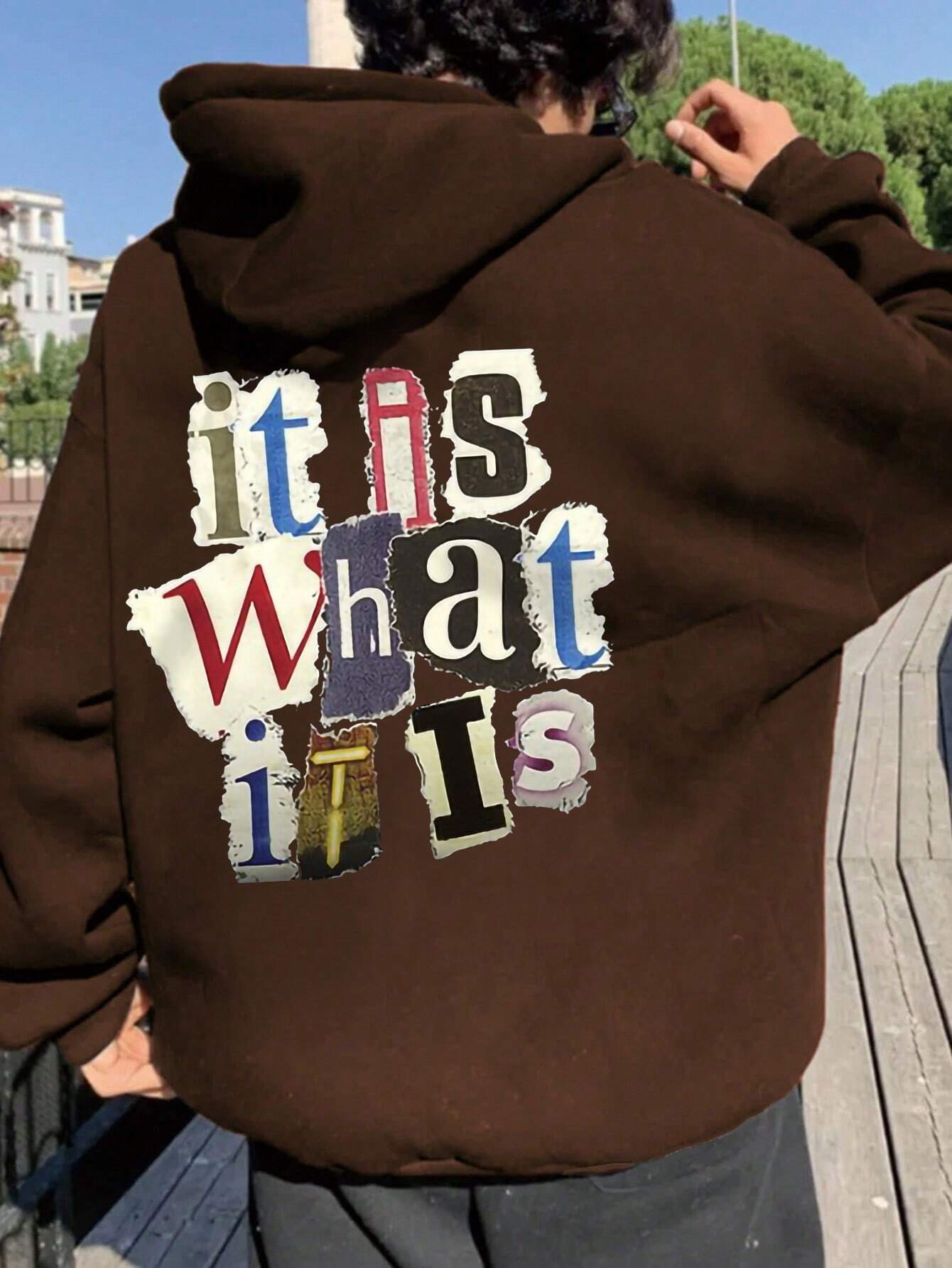 Men Slogan Graphic Hoodie