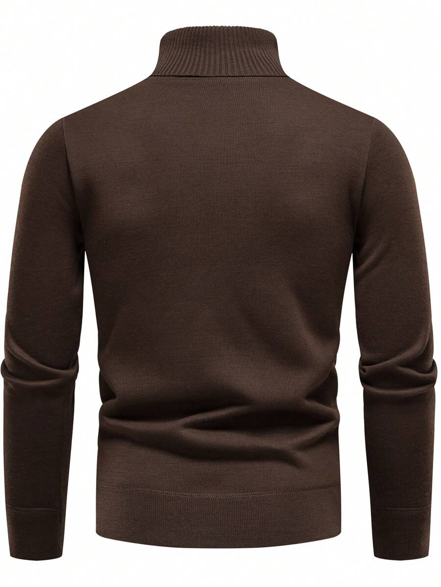 Homme Men Solid Turtleneck Thermal Lined Sweater