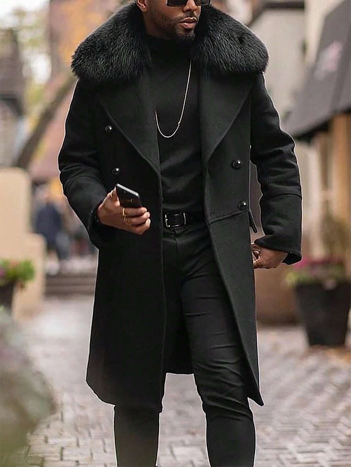 Homme  Woolen Coat With Double Breasted Buttons And Shearling Collar - DUVAL
