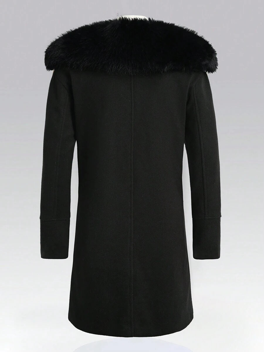 Homme  Woolen Coat With Double Breasted Buttons And Shearling Collar - DUVAL