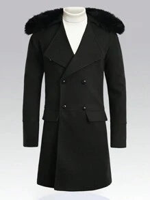 Homme  Woolen Coat With Double Breasted Buttons And Shearling Collar - DUVAL