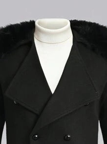 Homme  Woolen Coat With Double Breasted Buttons And Shearling Collar - DUVAL