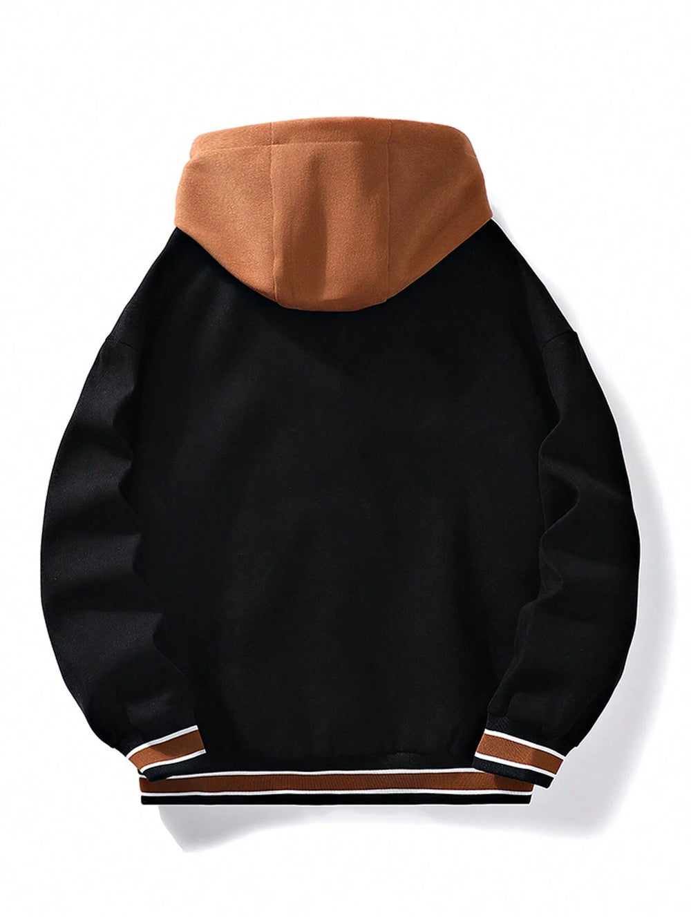 Plus Embroidery Letter Pattern Striped Trim Drawstring Hooded Jacket - DUVAL