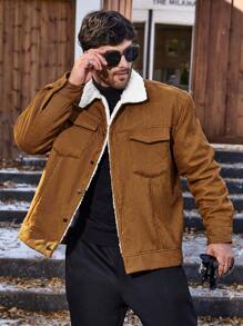 Homme Men Plus Flap Pocket Teddy Lined Corduroy Jacket