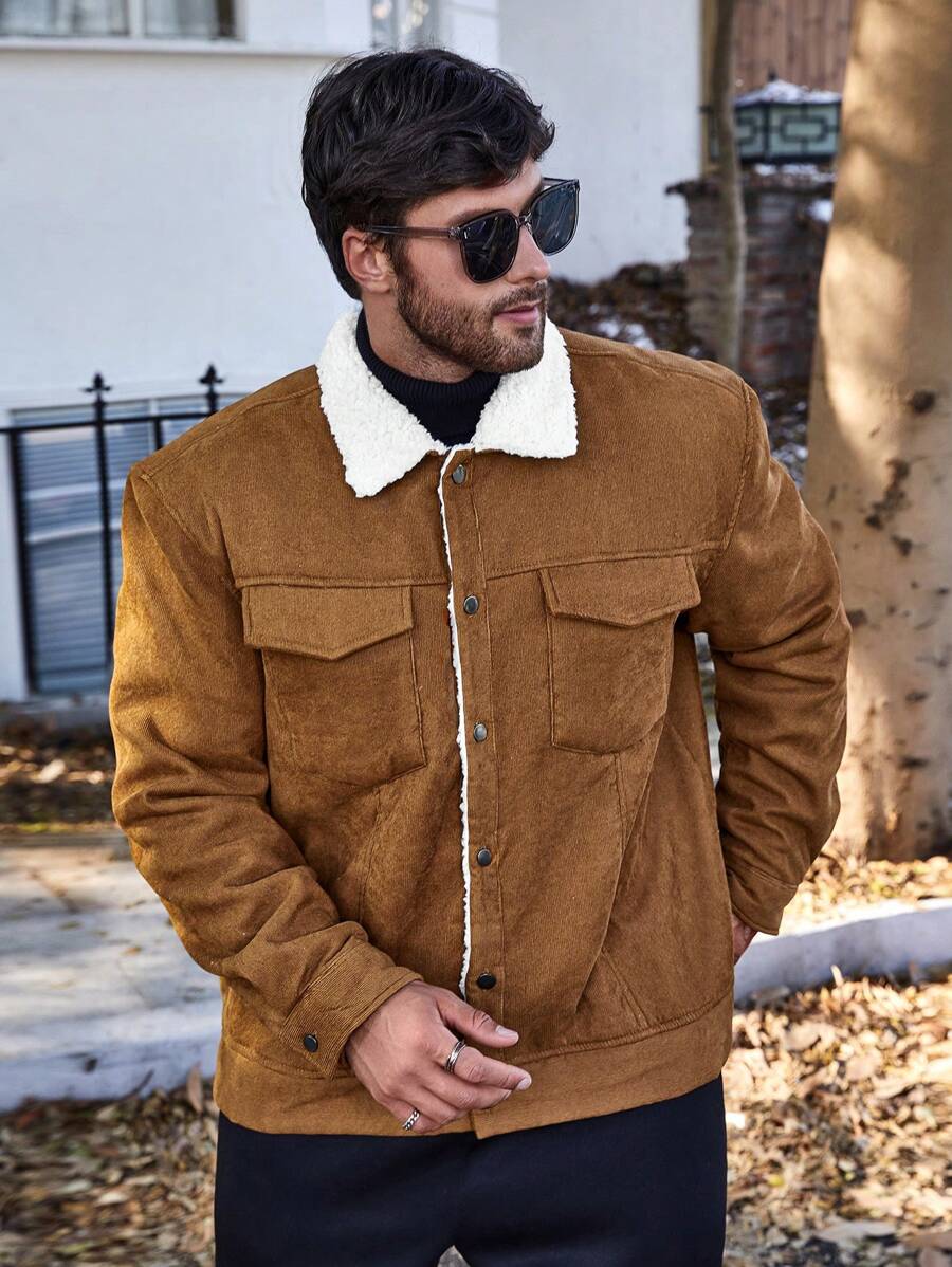 Homme Men Plus Flap Pocket Teddy Lined Corduroy Jacket