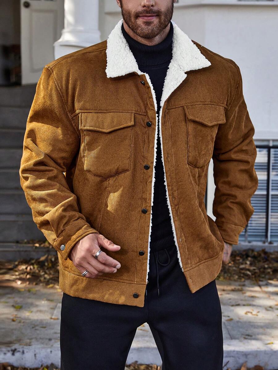 Homme Men Plus Flap Pocket Teddy Lined Corduroy Jacket