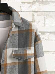 Homme Men Plaid Flap Detail Drop Shoulder Overcoat Without Tee