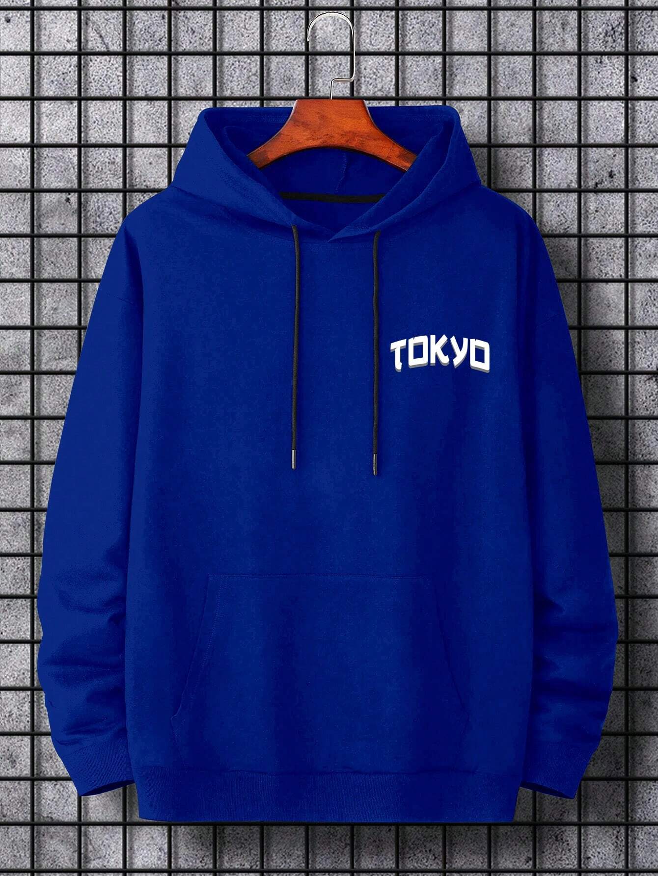 Sweat à capuche avec cordon de serrage pour hommes et lettres et figures japonaises avec poche kangourou 