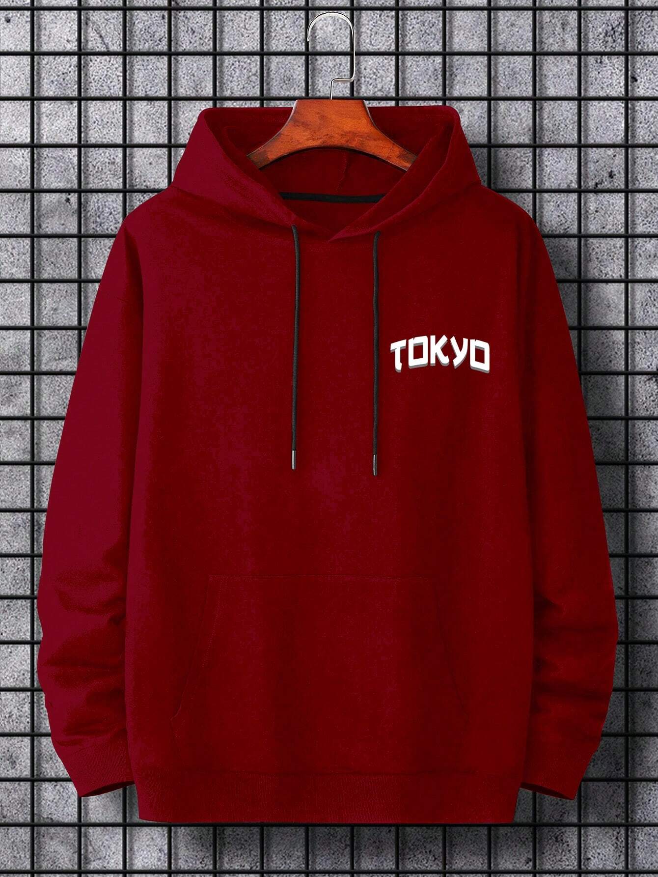 Sweat à capuche avec cordon de serrage pour hommes et lettres et figures japonaises avec poche kangourou 