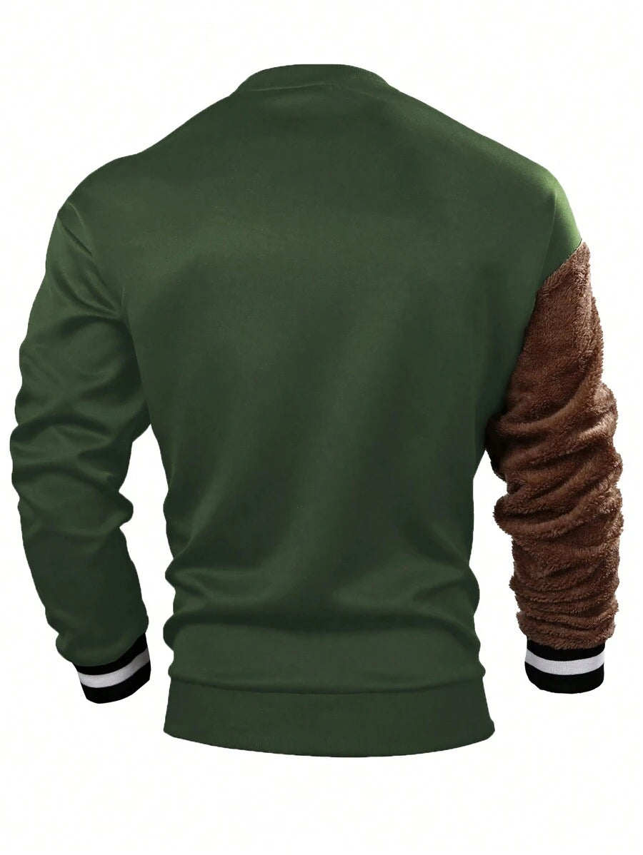 EMRG Sweat-shirt col rond pour homme, avec broderie ours 