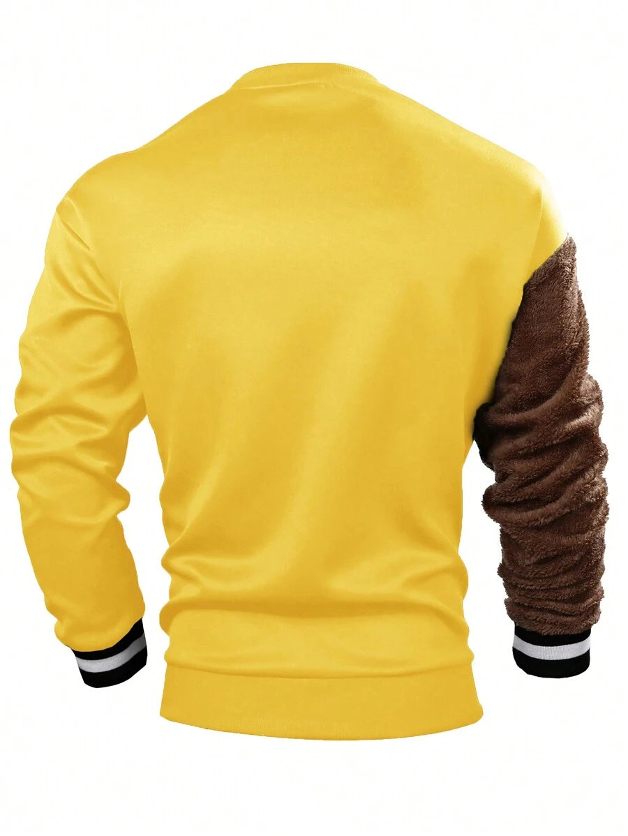 EMRG Sweat-shirt col rond pour homme, avec broderie ours 