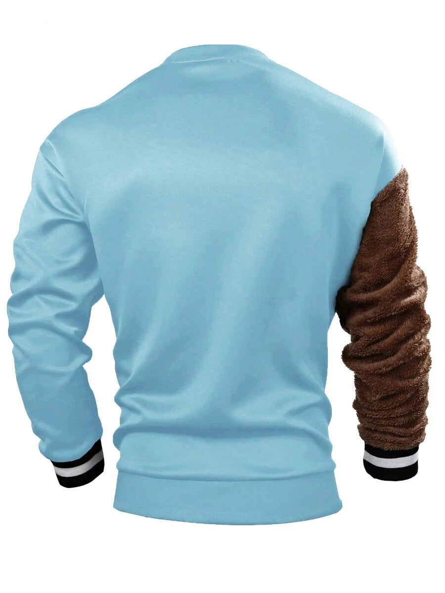 EMRG Sweat-shirt col rond pour homme, avec broderie ours 