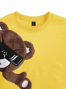 EMRG Sweat-shirt col rond pour homme, avec broderie ours 