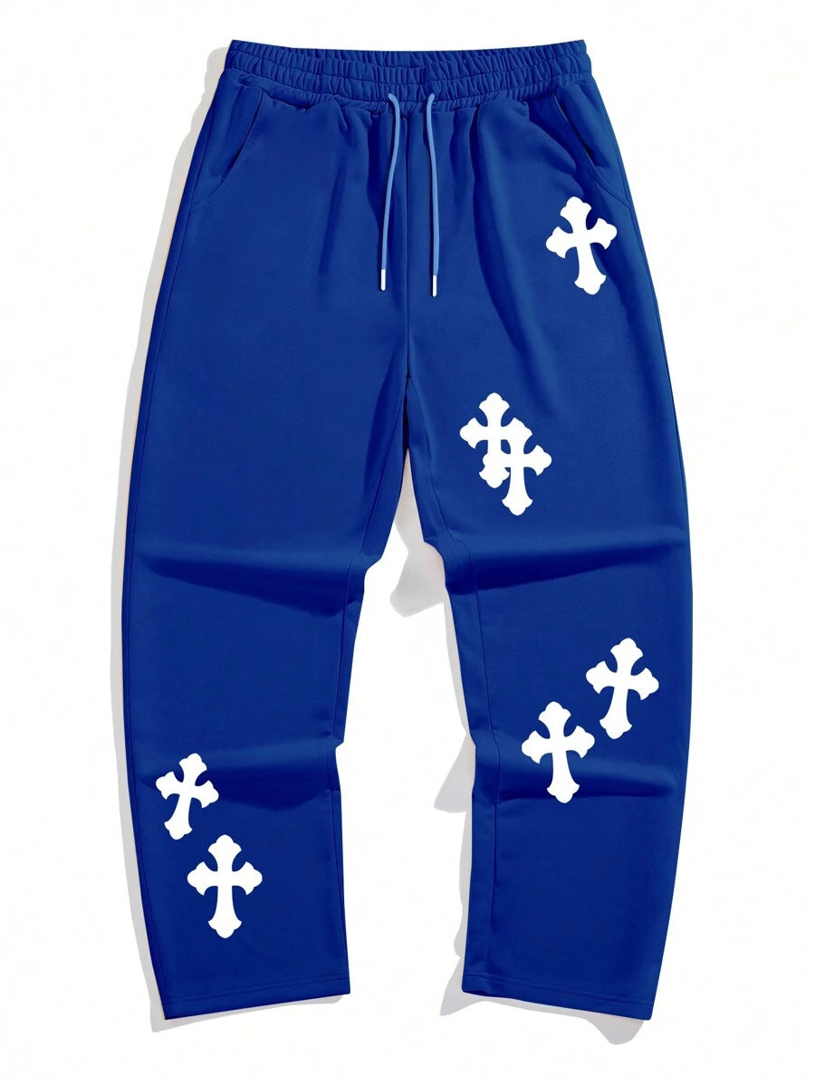 EMRG  Cross Print Drawstring Joggers