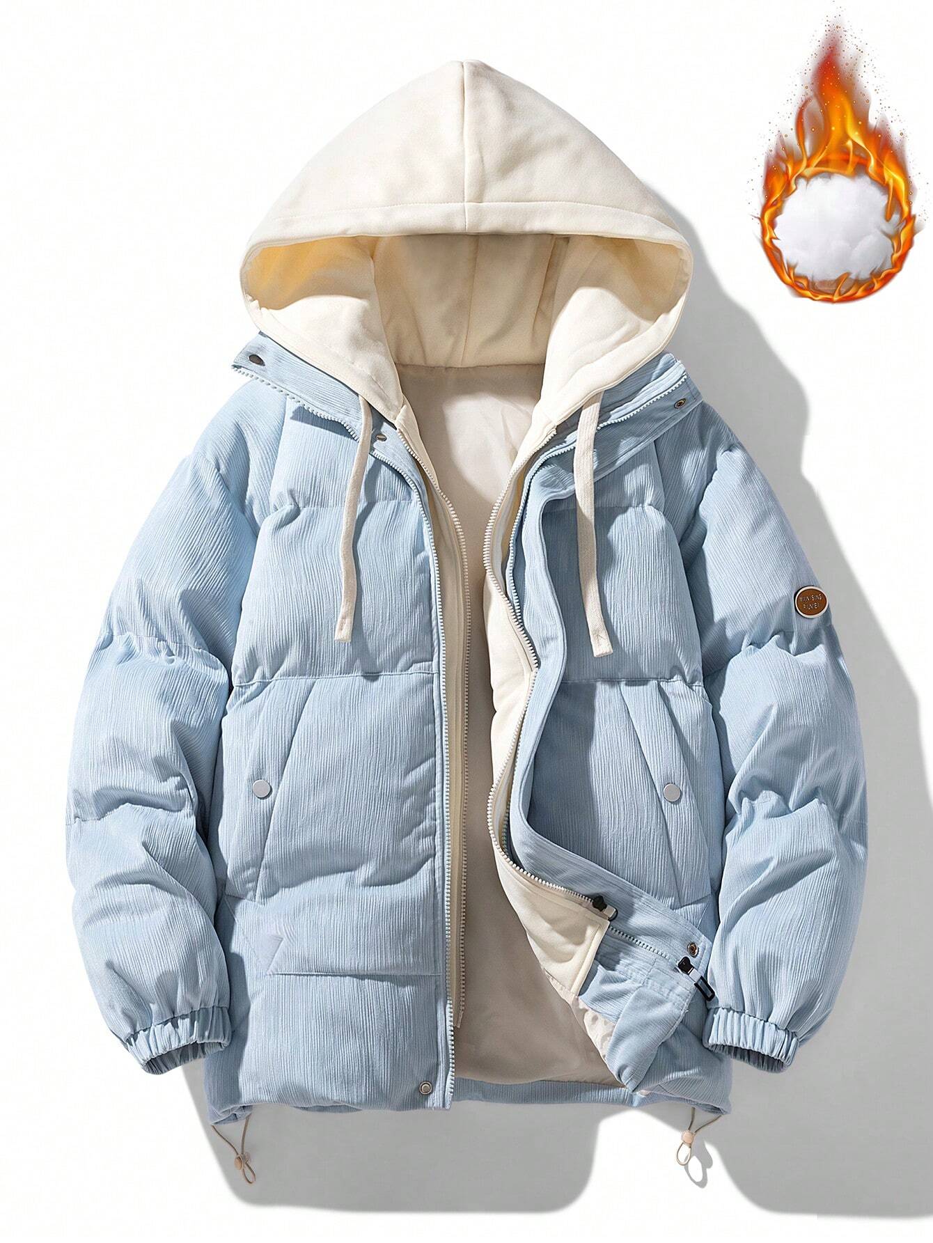 Winter Faux Two-piece Hooded Warm -padded Jacket