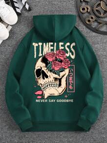 Hoodie With Slogan And Skull Print Pattern