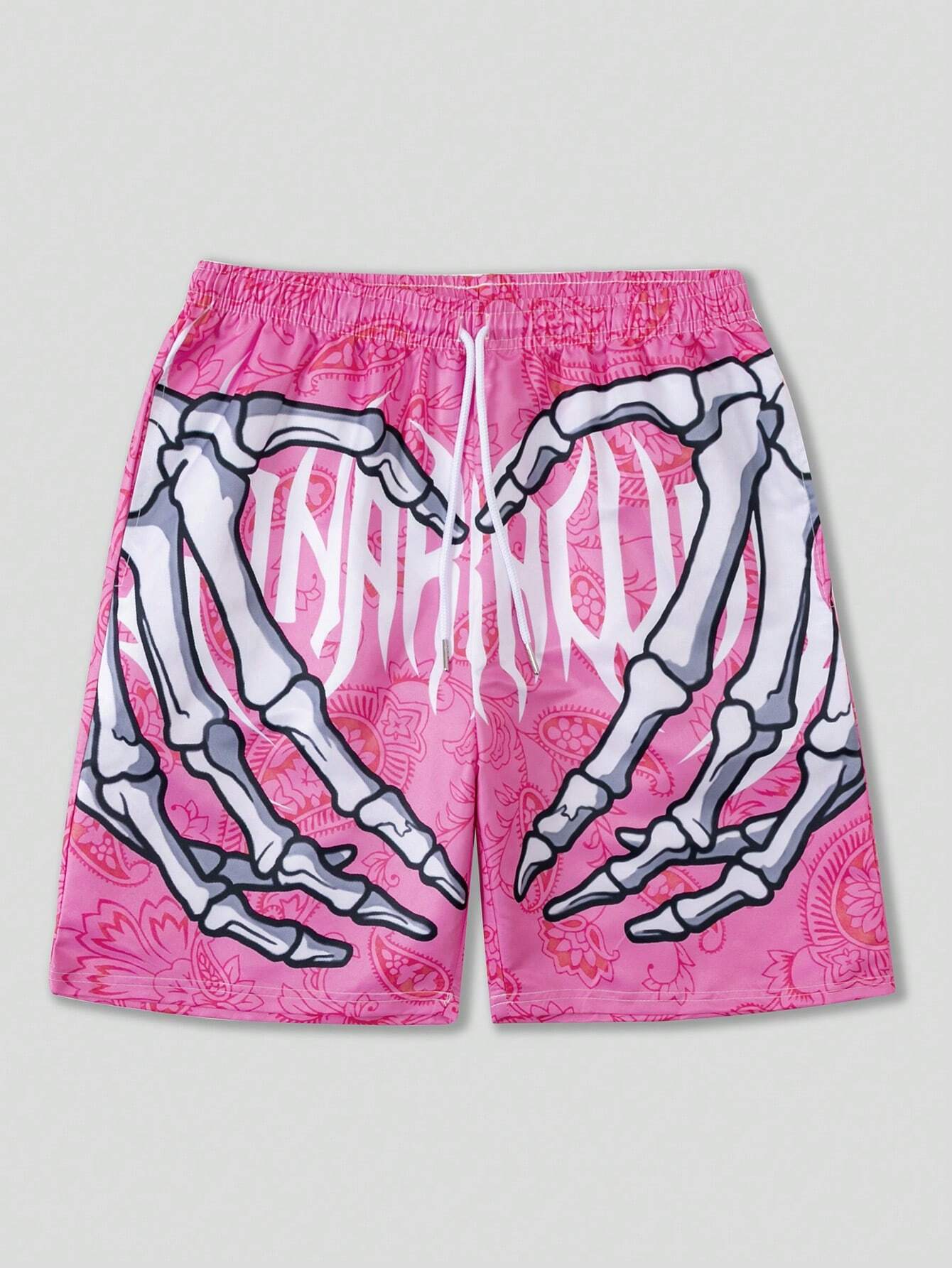 ROMWE Street Life  Skull & Paisley Print Drawstring Waist Shorts