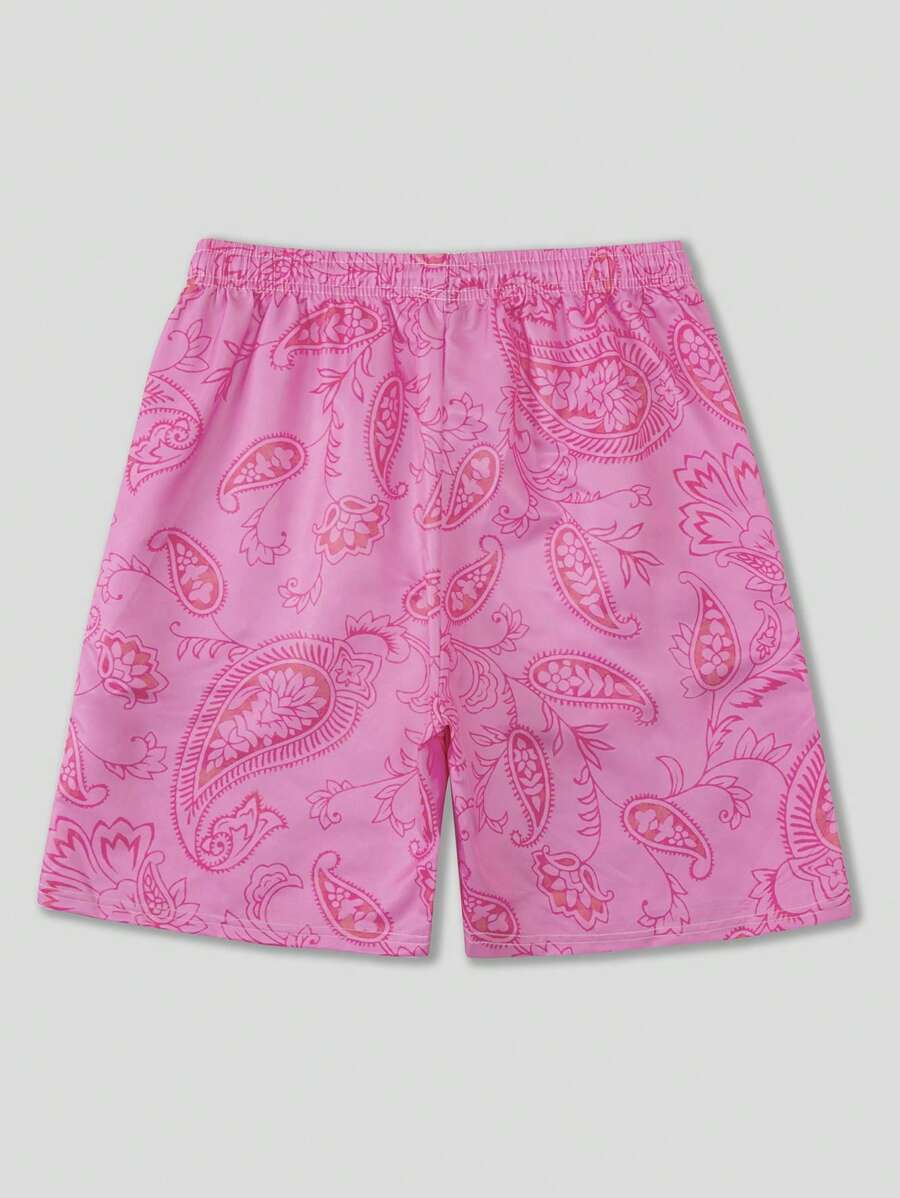 ROMWE Street Life  Skull & Paisley Print Drawstring Waist Shorts