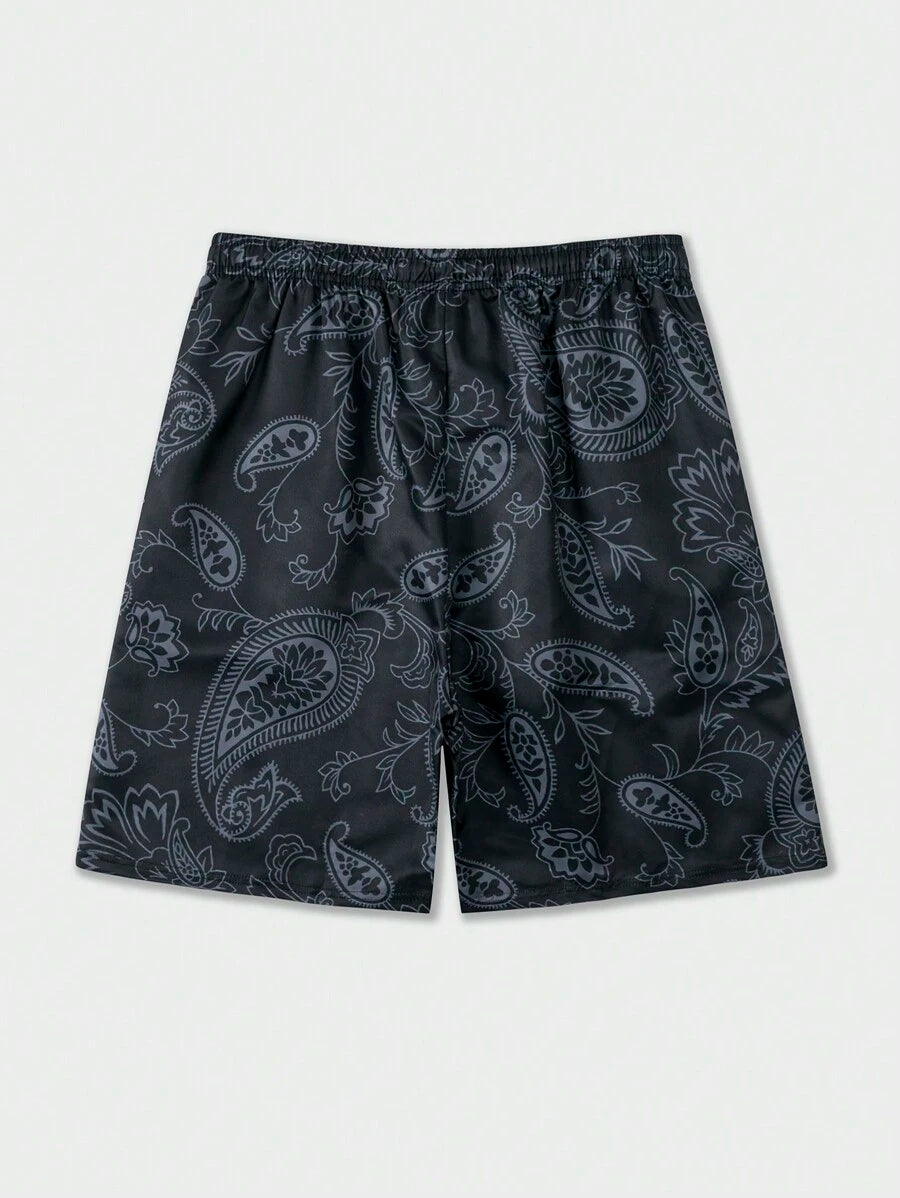 ROMWE Street Life  Skull & Paisley Print Drawstring Waist Shorts