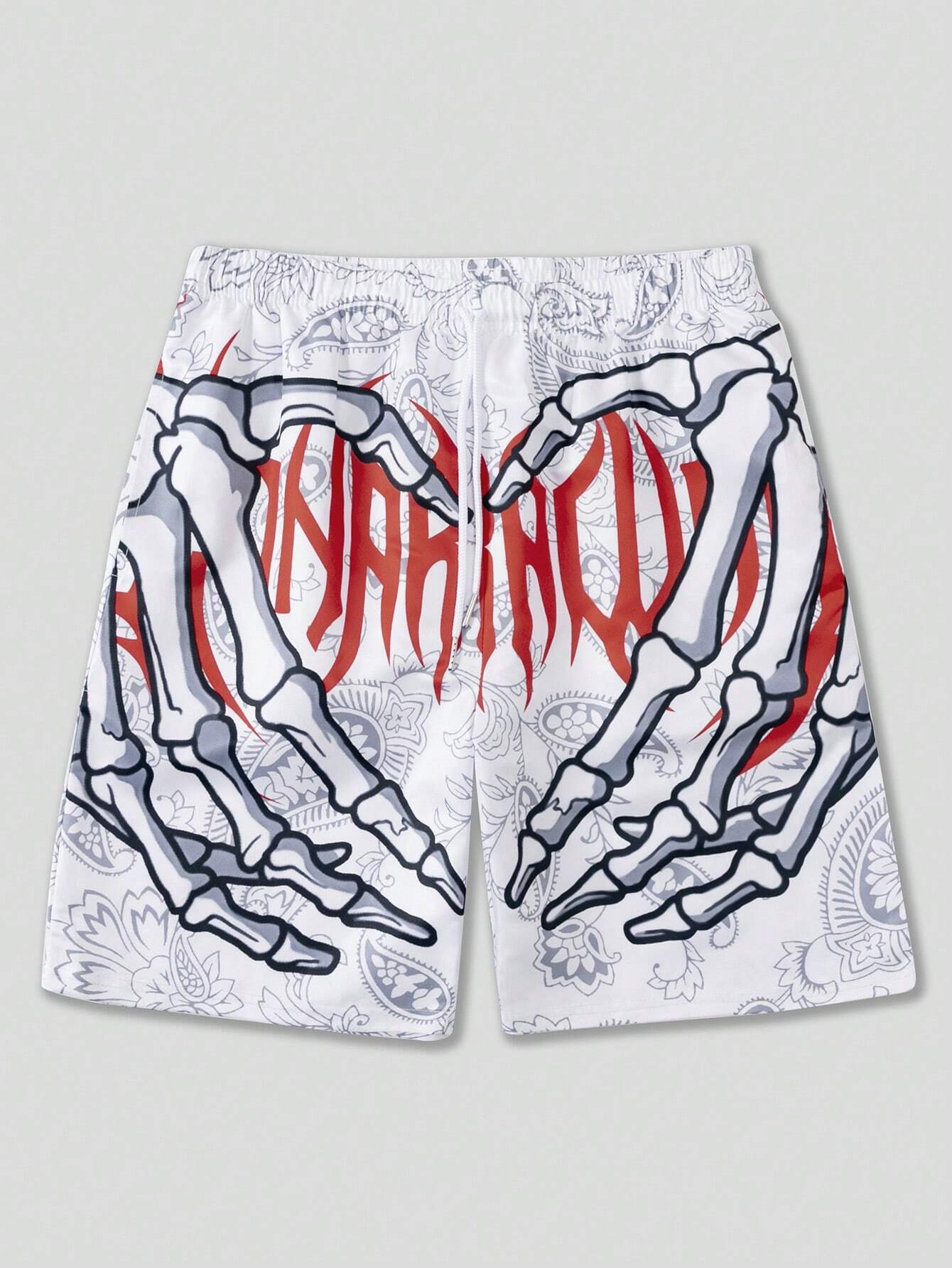 ROMWE Street Life  Skull & Paisley Print Drawstring Waist Shorts