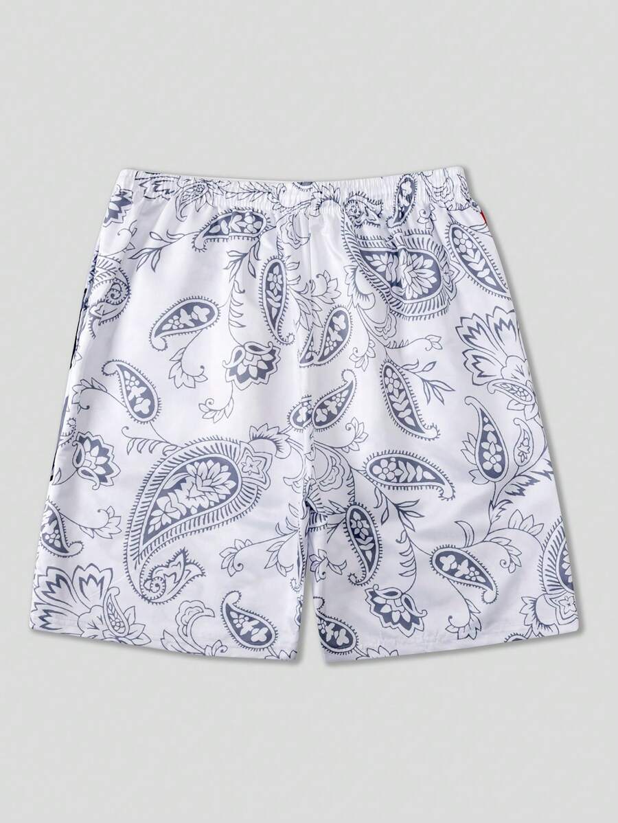 ROMWE Street Life  Skull & Paisley Print Drawstring Waist Shorts