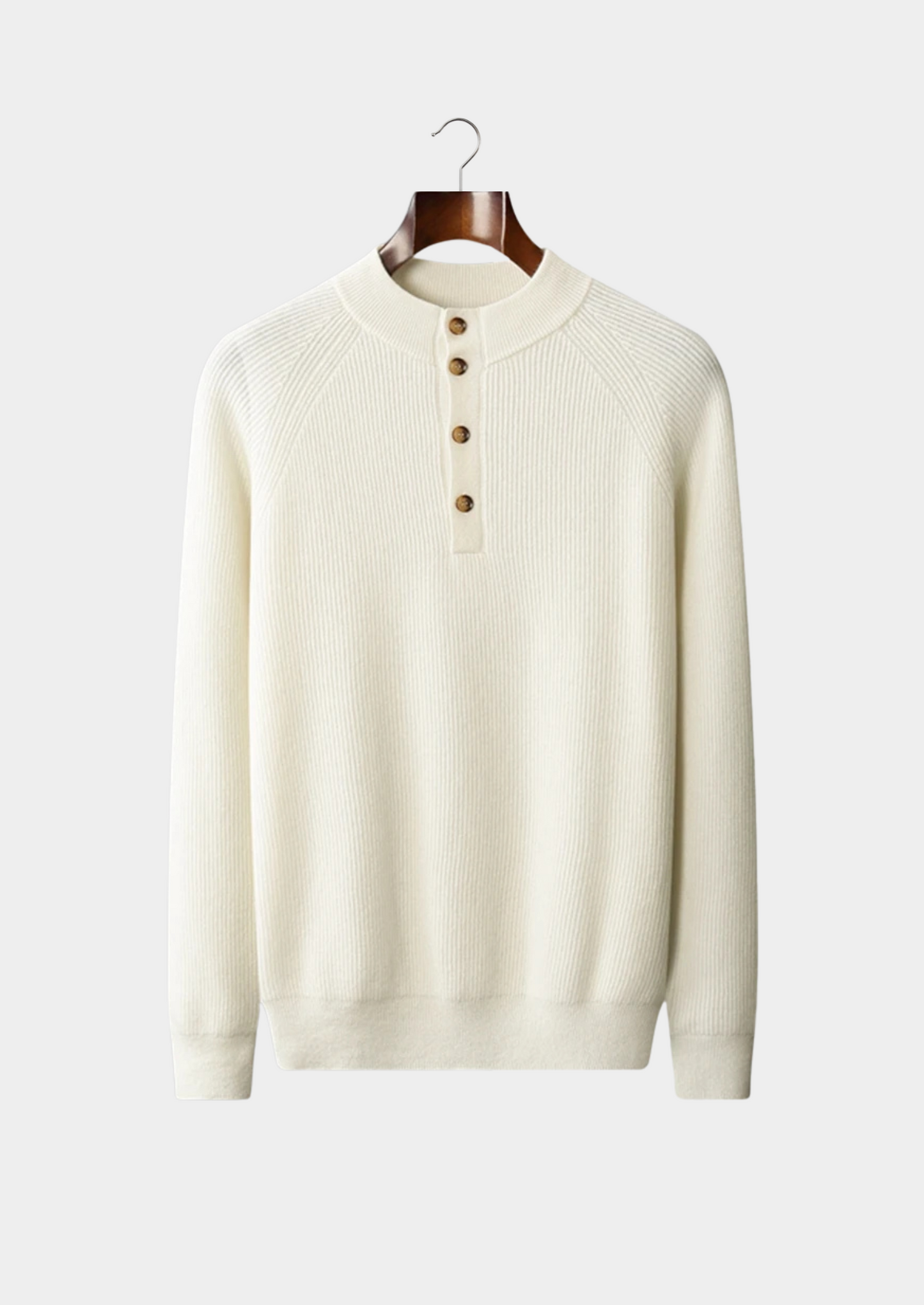 Premium Cashmere Classic Ribbed Henley Sweater