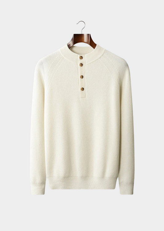 Premium Cashmere Classic Ribbed Henley Sweater