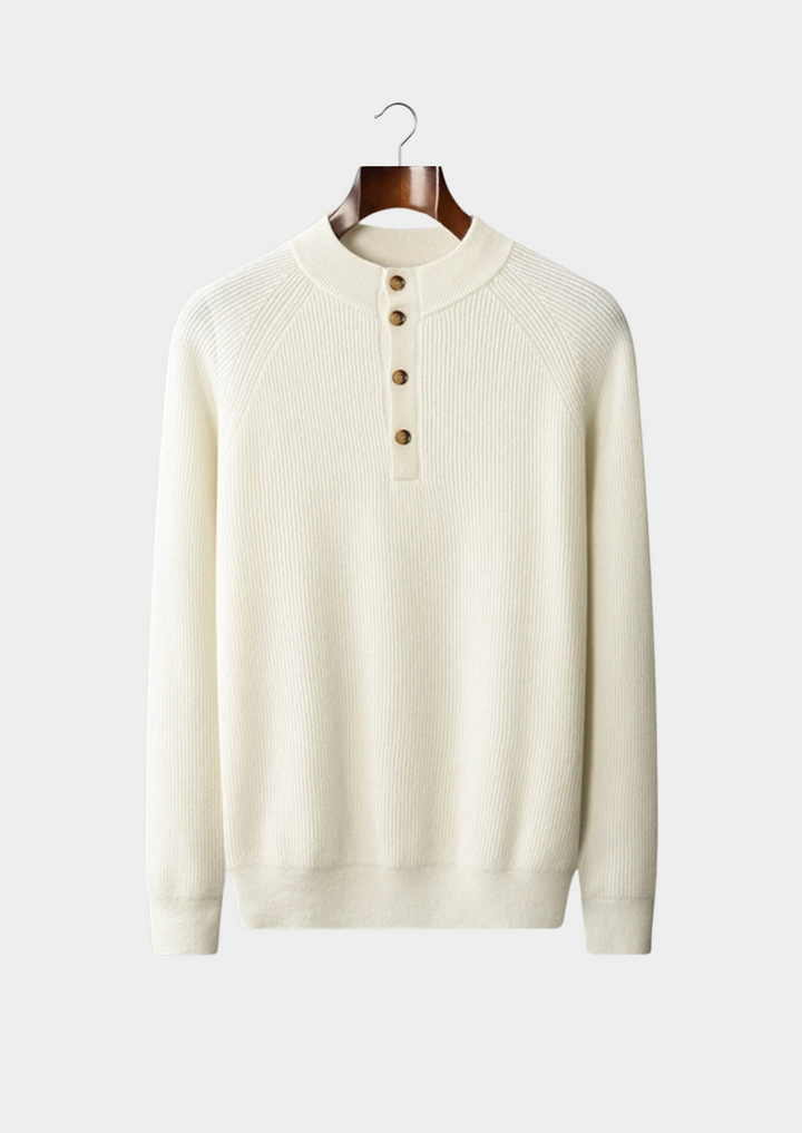 Premium Cashmere Classic Ribbed Henley Sweater
