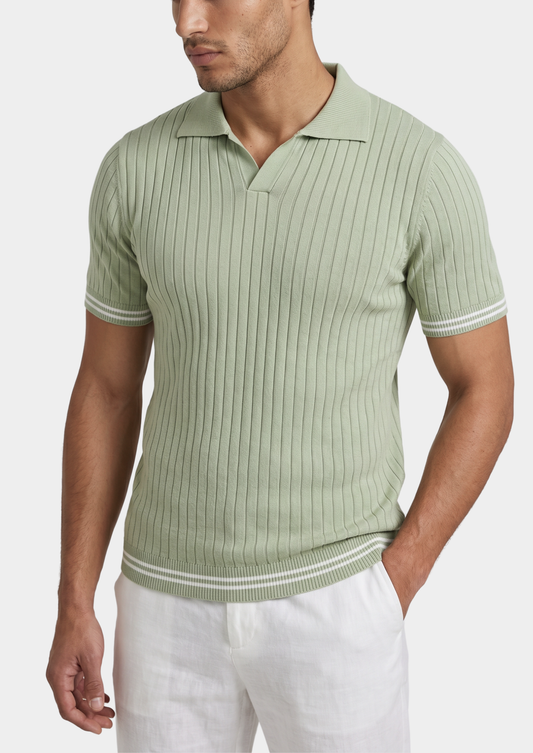 Pierre Pistache Ribbed Buttonless Polo
