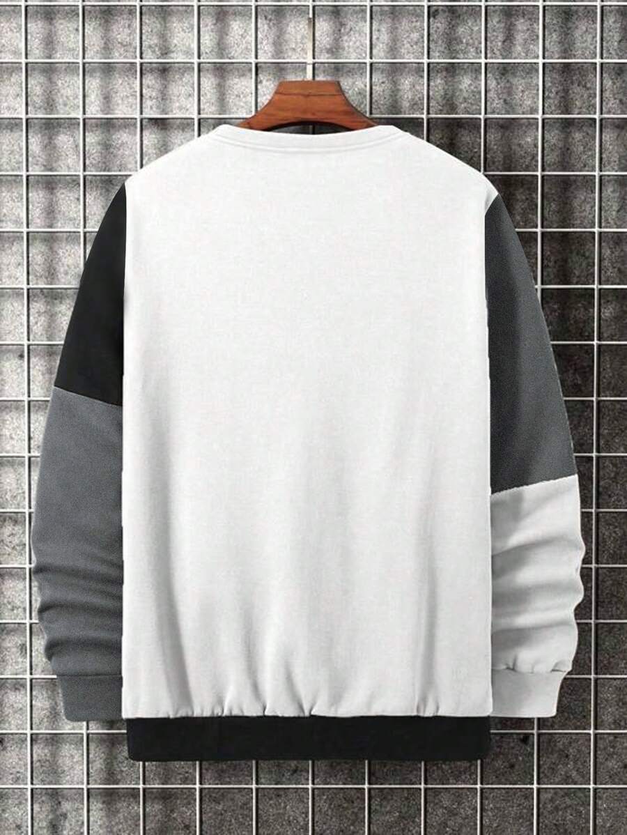 Homme  Plus Size Round Neck Color Block Sweatshirt