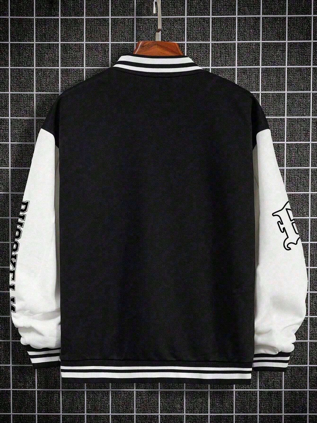 Sporsity  Letter &amp; Striped Print Baseball Jacket - DUVAL