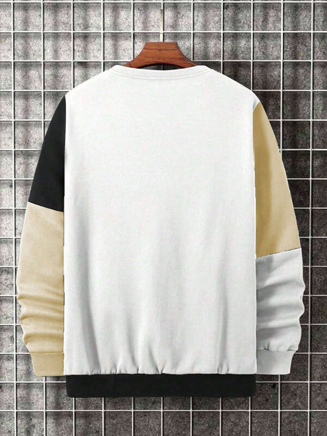 Homme  Plus Size Round Neck Color Block Sweatshirt