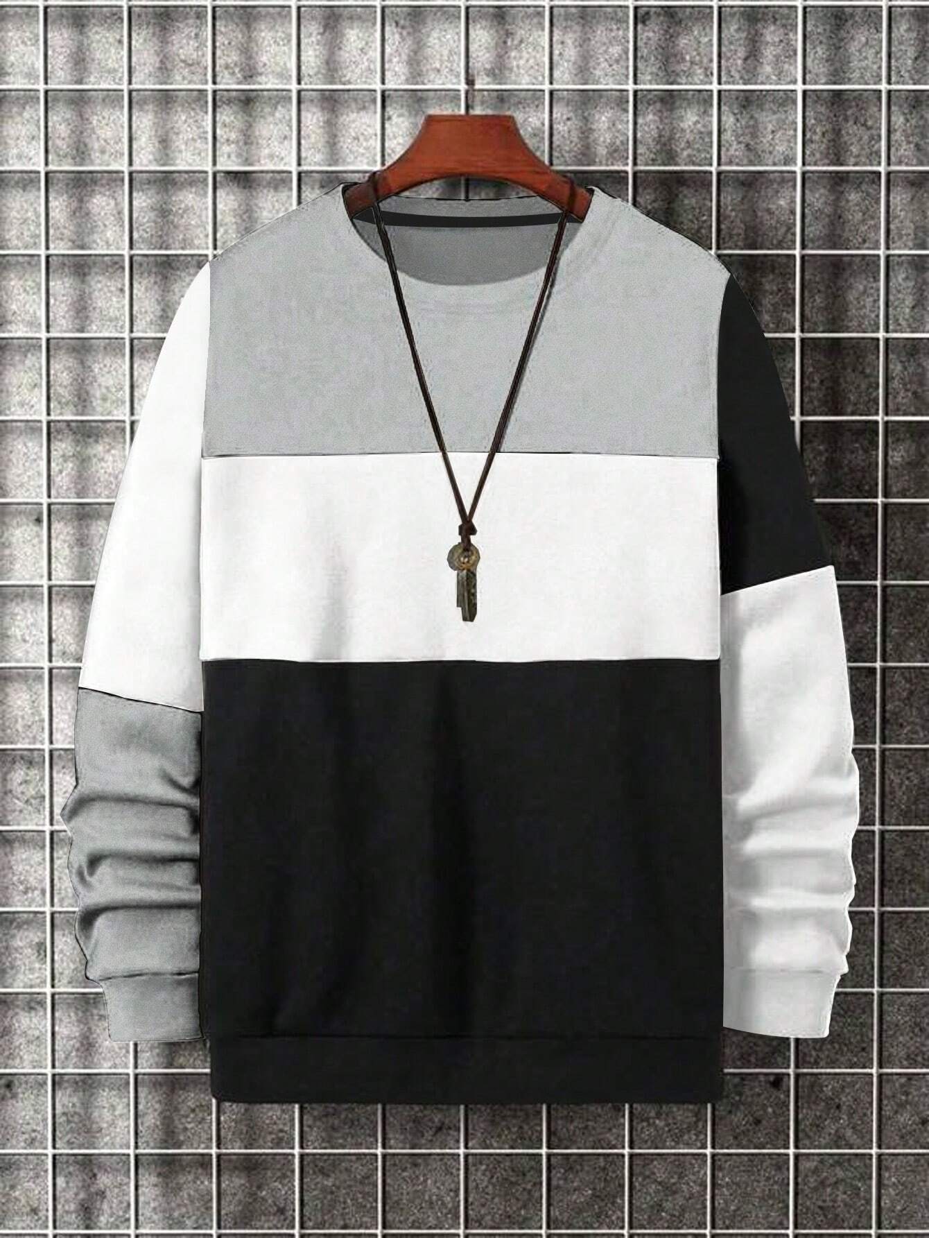 Homme  Plus Size Round Neck Color Block Sweatshirt