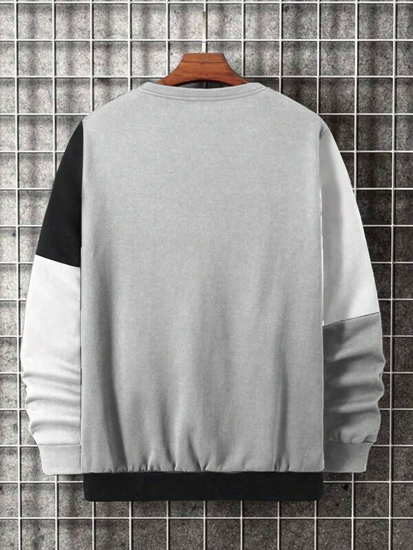 Homme  Plus Size Round Neck Color Block Sweatshirt