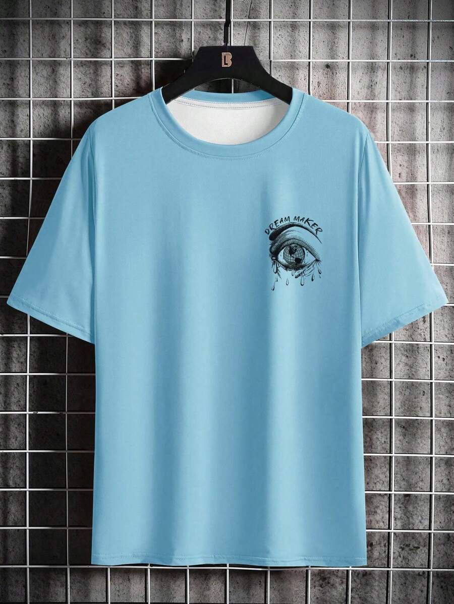 EMRG Men Eye &amp; Letter Graphic T-shirt à épaules tombantes 