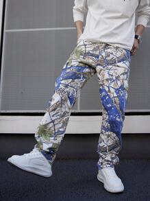 LEGND Men Allover Print Zipper Fly Cargo Jeans