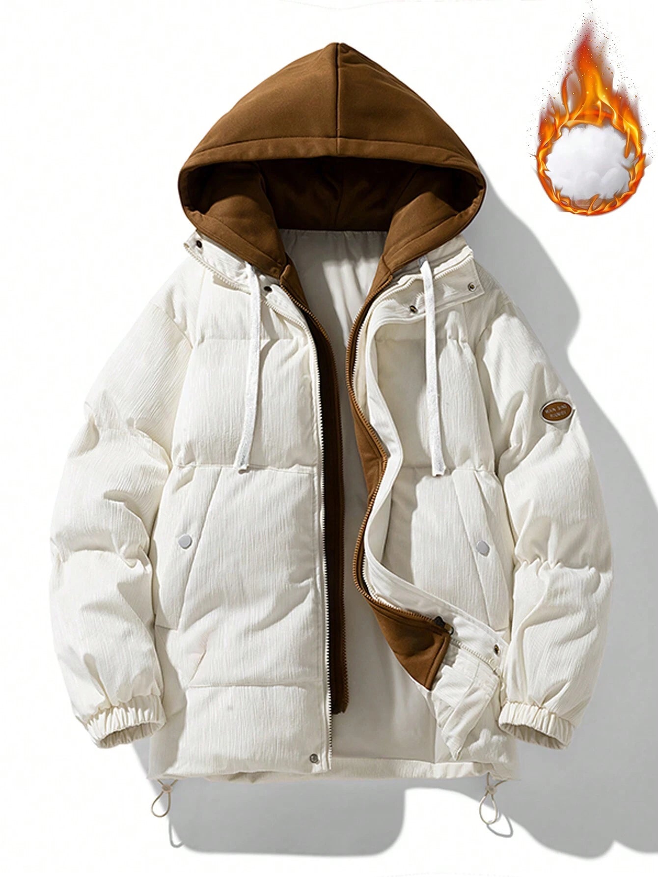 Winter Faux Two-piece Hooded Warm -padded Jacket