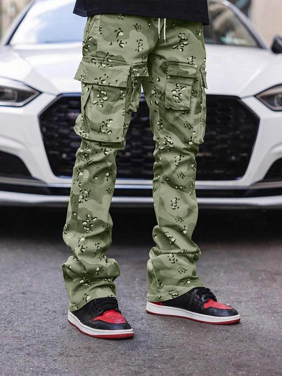 EMRG  Leopard Print Drawstring Waist Cargo Pants