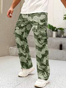 EMRG  Leopard Print Drawstring Waist Cargo Pants