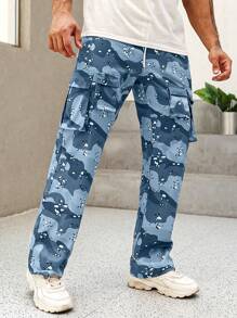 EMRG  Leopard Print Drawstring Waist Cargo Pants - DUVAL