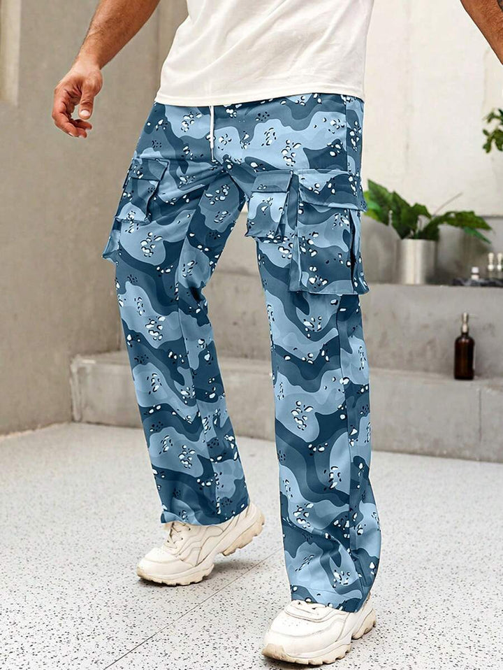 EMRG  Leopard Print Drawstring Waist Cargo Pants - DUVAL