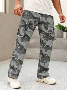 EMRG  Leopard Print Drawstring Waist Cargo Pants