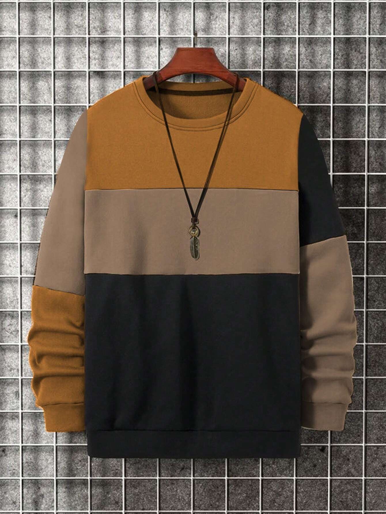 Homme  Plus Size Round Neck Color Block Sweatshirt