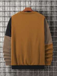 Homme  Plus Size Round Neck Color Block Sweatshirt