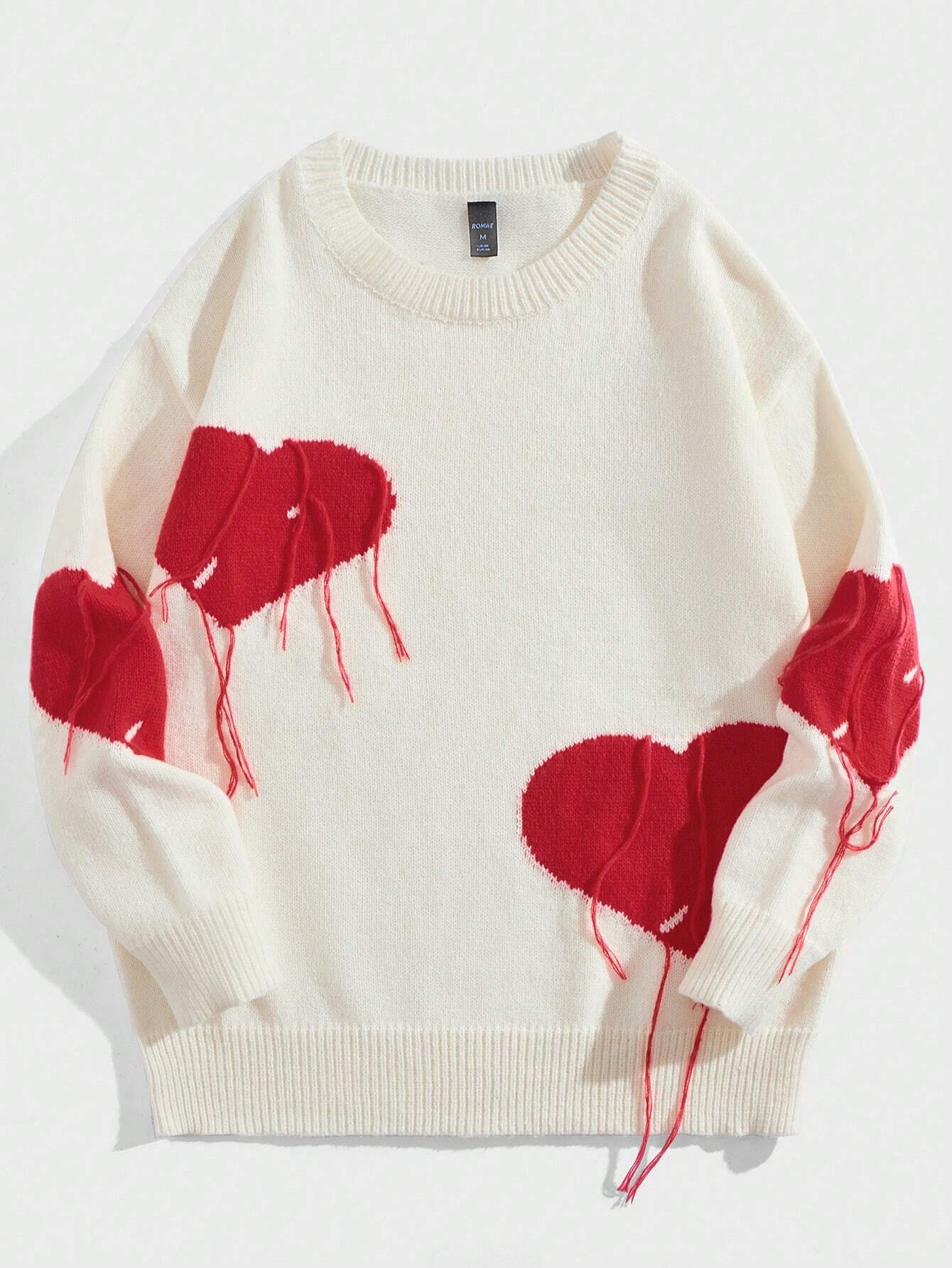 Street Life  Casual Sweater with Heart Printed Round Neckline