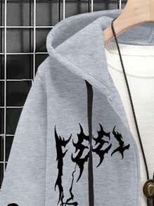 LEGND Men Letter Graphic Zip Up Drawstring Hoodie