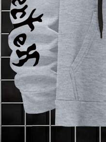 LEGND Men Letter Graphic Zip Up Drawstring Hoodie