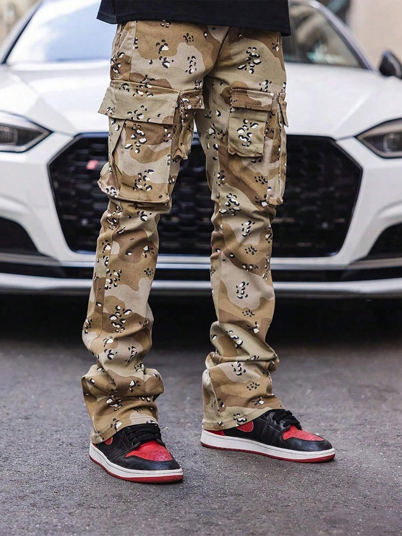 EMRG  Leopard Print Drawstring Waist Cargo Pants